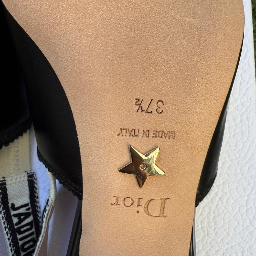 CHRISTIAN DIOR J'ADIOR BLACK CALFSKIN LEATHER SHOES SLINGBACKS KITTEN HEELS 37.5 - Picture 14 of 15